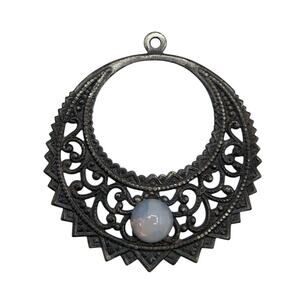Bohemian Filigree Crescent Pendant with Opalite Cabochon Stone Charm